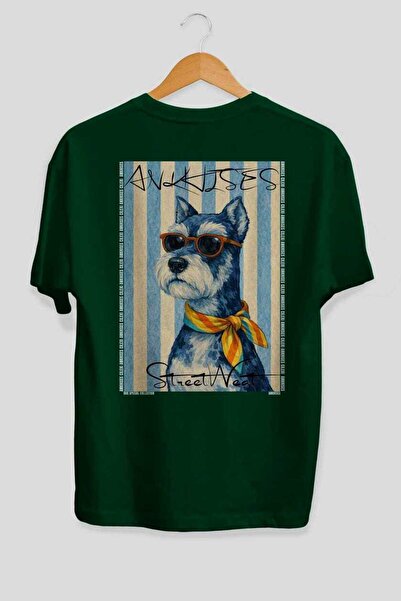 Ankhises For Dog Lovers 60 Back Dog Print Green Oversize T-Shirt 100% Cotton ...