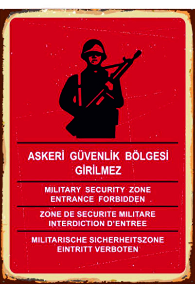 Lucena Askeri Güvenlik Bölgesi Girilmez MDF Duvar Tablosu Retro Vintage Uyarı...