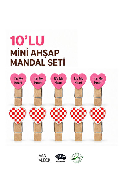 VAN VLECK 10'lu Mini Ahşap Mandal Seti – Dekoratif Fotoğraf, Not ve Hobi Amaç...