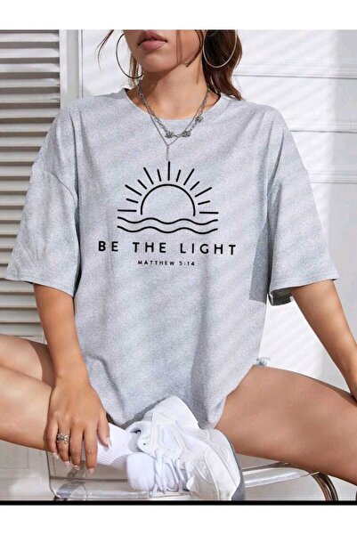 JENOLAN Tricou casual oversize imprimat BE THE LIGHT pentru damă, unisex Boyf...