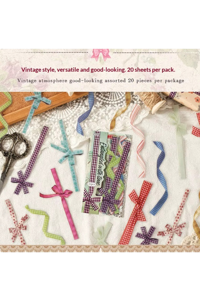SF SCRAPBOOK KIRTASİYE Set naljepnica sa trakom i vrpcom, 20 komada, karirana...