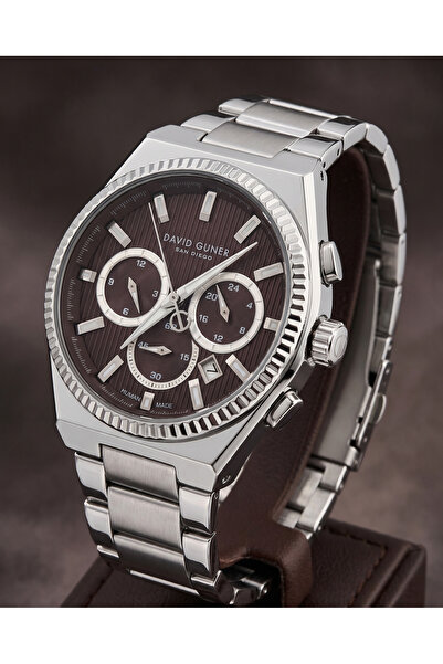 DAVID GUNER San Diego Men's Wristwatch 45mm Brown Dial Multifunction Steel