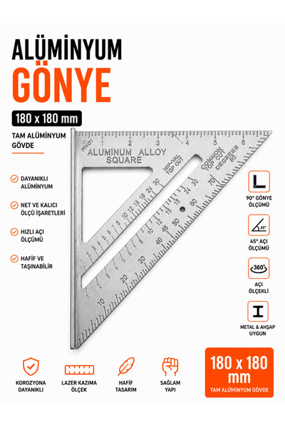 DIY Alüminyum Gönye Hassas Ölçüm ve İşaretleme Gönyesi Metal Marangoz Gönyesi...
