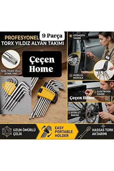 ÇEÇEN HOME طقم مفاتيح ألين نجمية قصيرة مكون من 9 قطع، طقم مفاتيح ألين توركس ق...
