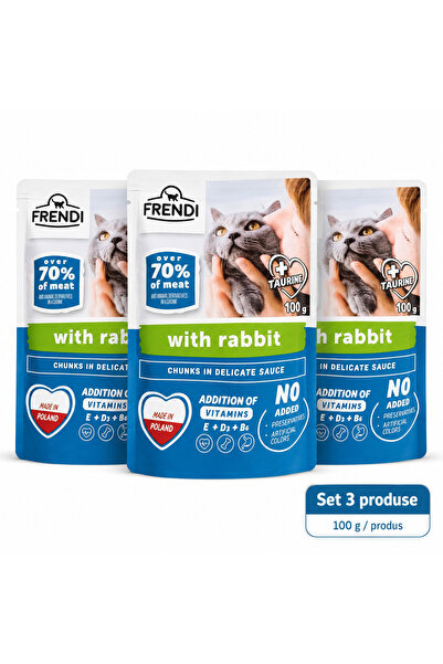 FRENDİ Cat cu Iepure, hrana umeda pentru pisici, Set 3 plicuri, 3 x 100 g