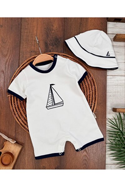 ASİLA Baby Boy Sailing Embroidered Summer Jumpsuit with Hat and Snap Fastener...