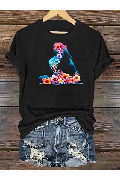 JENOLAN Tricou cu imprimeu floral YOGA pentru femei, supradimensionat, lejer ...