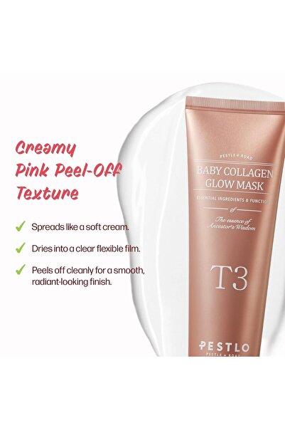 PESTLO Baby Collagen Glow Mask 1.69 fl.oz - Korean Peel Off Facial Mask Infused with Reallagen/T3 Vegan Collagen, Aginon, Volufiline for Hydrating, Firming, Glow, Glass Skin