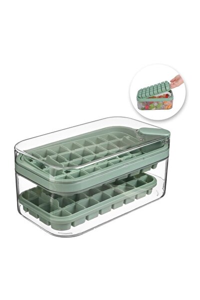 OEM Cutie pentru Cuburi de Gheață cu 2 Tăvi, Capac și Recipient, Verde, 24 x ...