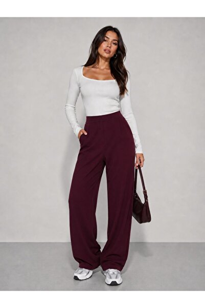 LUVON Burgundy Lycra Velcro Closure Women's Palazzo Trousers