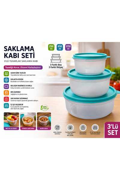 OWLORA 3 lü yuvarlak saklama kabı