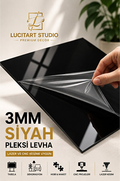 LucitART Siyah Pleksi Levha 2.8-3mm | Parlak Yüzeyli Akrilik Pleksiglas Mika ...