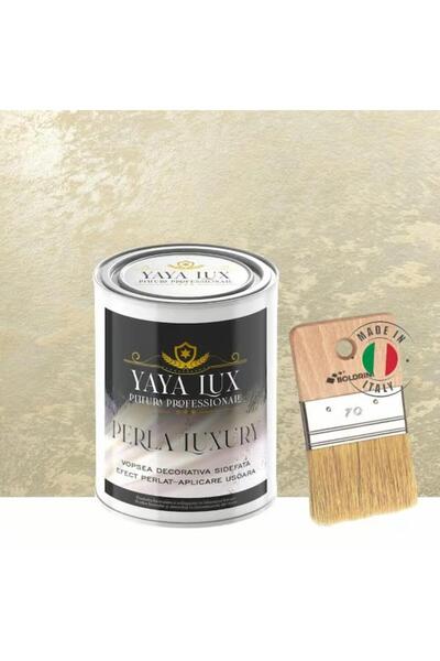 YaYa Color Vopsea Decorativă Perla Luxury Bej Șampanie 1L cu fulgi perlați – Pensulă inclusă