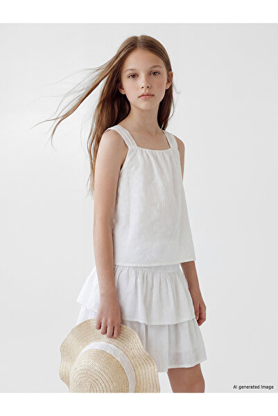 LC Waikiki Peak New Season Square Collar Embroidered Girls' Blouse