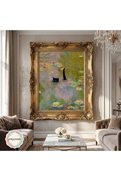 fingerjewerly Claude Monet Water Lilies Nilüfer Kedi Eklektik Sanat - Tablo Ö...