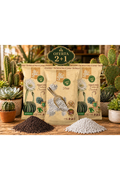 Dr Soil Set 2+1, Substrat Dr.Soil pentru Cactusi si Suculente 2 x 1L + Perlit...
