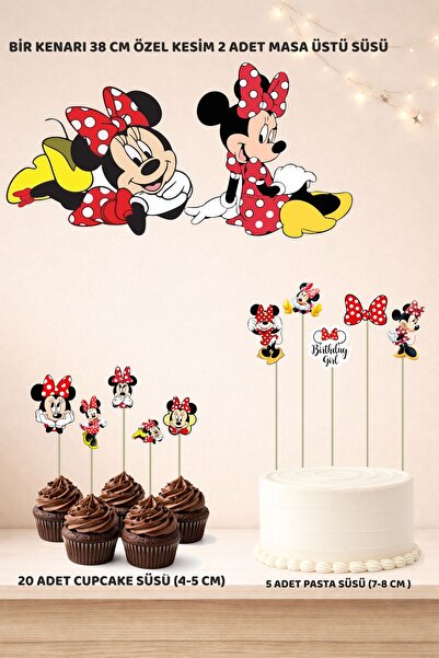 Sinek Kupası Tasarım Minnie Mouse Birthday Decoration Set - Cake Decoration, ...