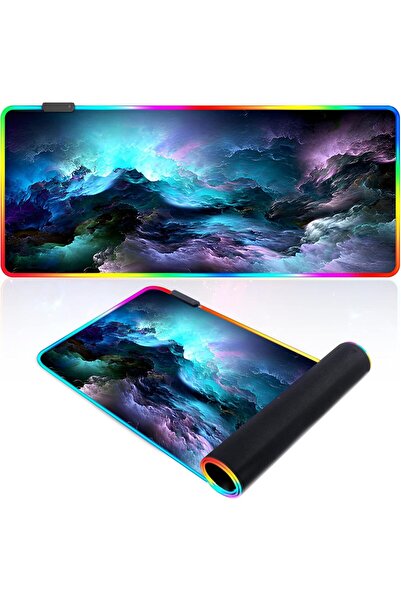 Ayawaska Mousepad gaming XL cu iluminare LED RGB, suprafață anti-alunecare, m...