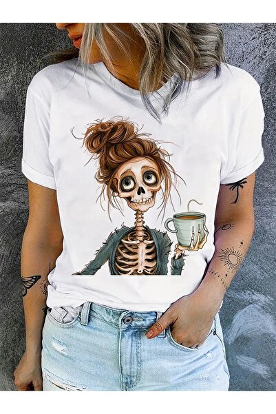 JENOLAN Tricou negru Boyfirend, cu decolteu rotund, cu tematică Halloween, pe...