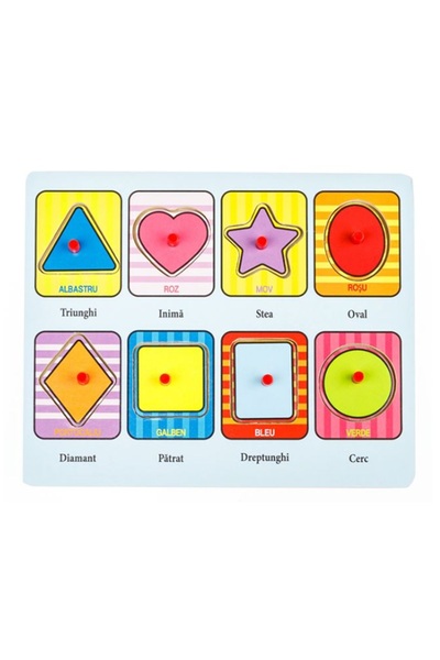OEM Puzzle din lemn cu încrustații, forme și cuvinte colorate, 8 piese - 22 x...