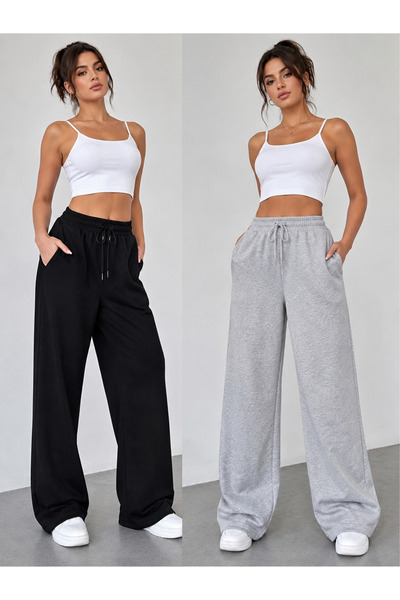 BERYY MODA Double Black and Gray Wide-Leg Sweatpants Set - Style at Home, Spo...