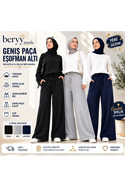 BERYY MODA 3 (Τεμάχια) Γυναικεία Μαύρα Γκρι Ναυτικά Μπλε Φαρδιά Παντελόνια Φό...