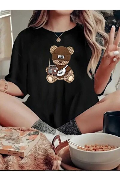 tkn your style Women's Beret Cute Teddy Bear Print Design Tshirt