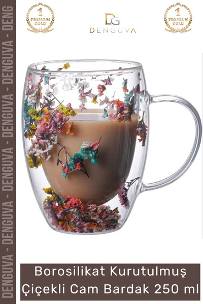 Denguva # Glass Cup with Double Glass, Original Dried Flowers, Aesthetic, Dec...