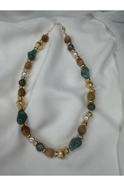 Goldensisters Jewelry Renkli taşlı inci ve gold detaylı kolye