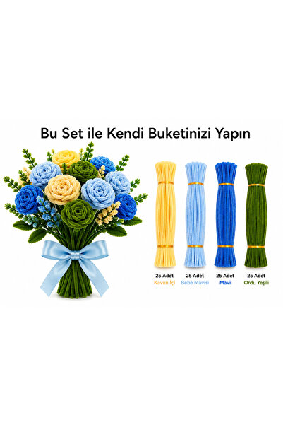 Generic 100 Adet Renkli Şönil Seti – Kavun İçi, Bebe Mavisi, Mavi ve Ordu Yeşili