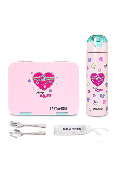 Eazy Kids صندوق غداء بينتو قابل للتحويل مع زجاجة ماء معزولة من الفولاذ المقاو...