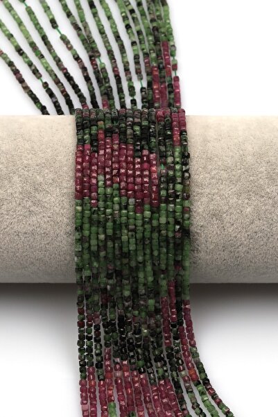 Alibaba Doğaltaş Anyolit ( Ruby Zoisite ) Doğal Taş Dizi 2 mm Fasetli Küp Kes...