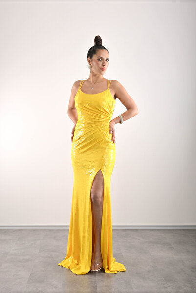 Mialora Rope Straps, Crossed Back, Slit Sequin Evening Dress, Stylish, Event ...