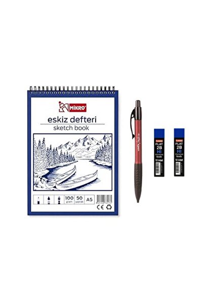 Umix Eskiz Versatil Kalem 1.8 x 0.9 Mm Bordo + Mikro A5 50 Yaprak 100 gr Eski...