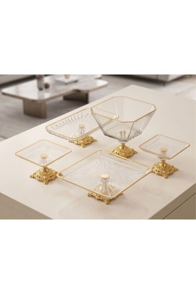 ASSA BAZAAR Glass Presentation Set with Gold Feet, Dowry Set, Home Gift, Gues...