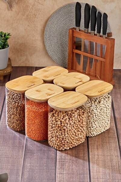 Cooker 6-Piece 2 Liter Borosilicate Glass Jar with Bamboo Lid Ckr4553