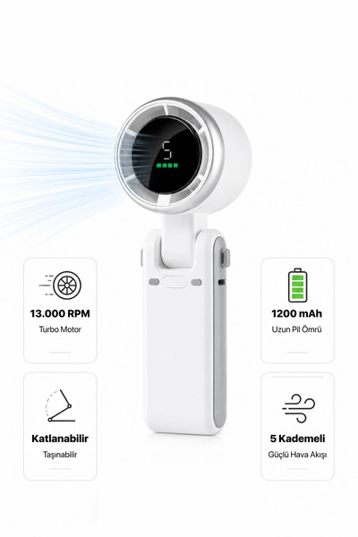 METONTECH Şarjlı Katlanabilir Mini El Fanı | Taşınabilir 13.000 RPM Turbo Mot...