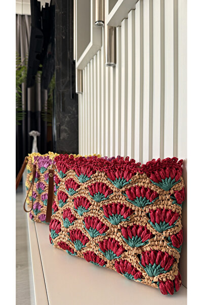 WOMANBAG حقيبة يد مصنوعة يدويًا من القش مع بطانة داخلية من الجلد (35x20 سم)
