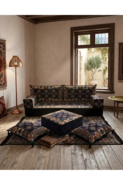 BAKIRÖZÜ HOME Şark Köşesi Takımı Konsepti Lacivert Buhara Modeli 9 Parça (20 ...