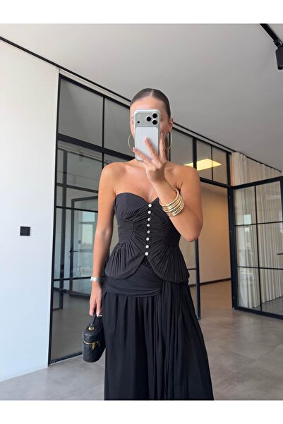 BB Bensu Buyruk PİLELİ DÜĞME DETAYLI BÜSTİYER SİYAH