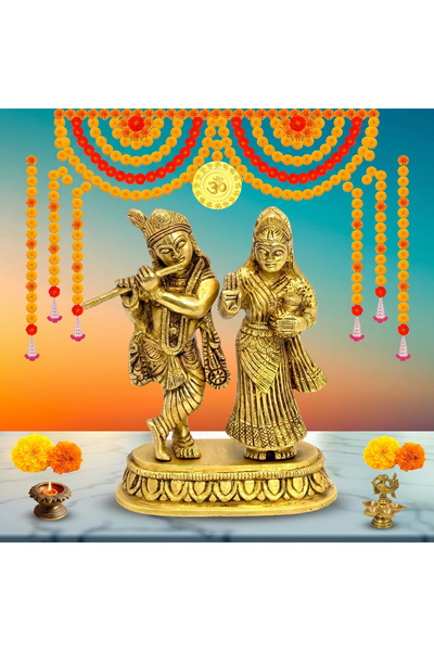 Al Athar Arts Brass Radha & Krishna Loving Pair Idol – Handcrafted, Gold Anti...