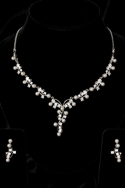 OSMANLI GÜMÜŞ Zirkon Su Yolu İncili Set Rodyum Kaplama Celine Model Düğün Set...