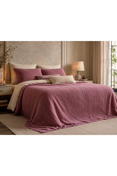 HB&Victory 100% Cotton 4 Layer Muslin Bedspread in Plum Color, Double Size 24...