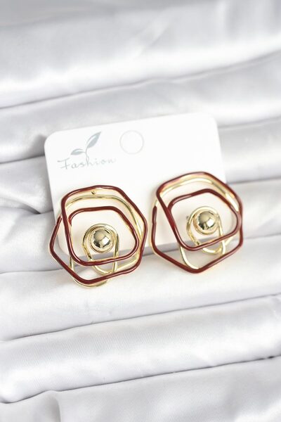 OGHAMAY Brass Gold Color Burgundy Enamel Geometric Rose Model Women's Earrings