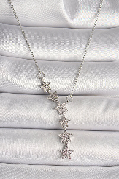 OGHAMAY 316L Steel Silver Color Chain Zircon Stone Star Model Women's Necklace