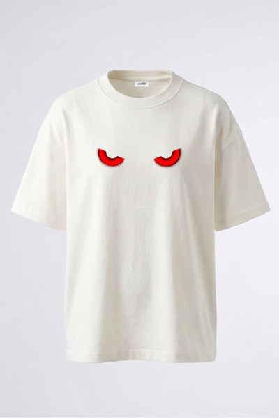 Anetos Tricou oversize alb din bumbac cu imprimeu pe spate Demon Eyes Design