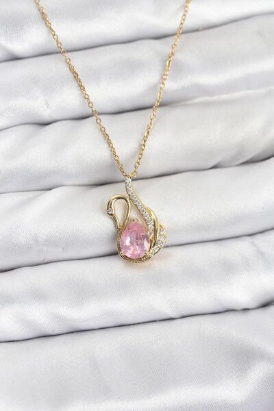 OGHAMAY 316L Steel Chain Gold Color Pink Swan Model Zircon Stone Women's Neck...