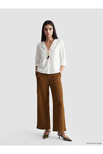 LC Waikiki Lcw Vision Yellow Textured Women's Trousers with Elastic Waist