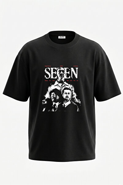 Anetos Tricou oversize negru din bumbac cu imprimeu pe spate Se7en John Doe D...
