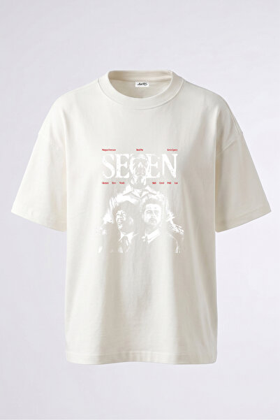 Anetos Tricou supradimensionat alb din bumbac cu imprimeu pe spate Se7en John...